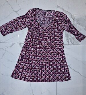 Geometric Pink & Black Patterned Long-Sleeve Dress